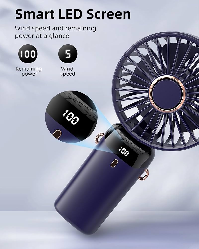Koni Portable Rechargeable Fan – Digital Display, 5 Speeds, 90° Adjustable Rotation & Up to 8 Hours Battery Life
