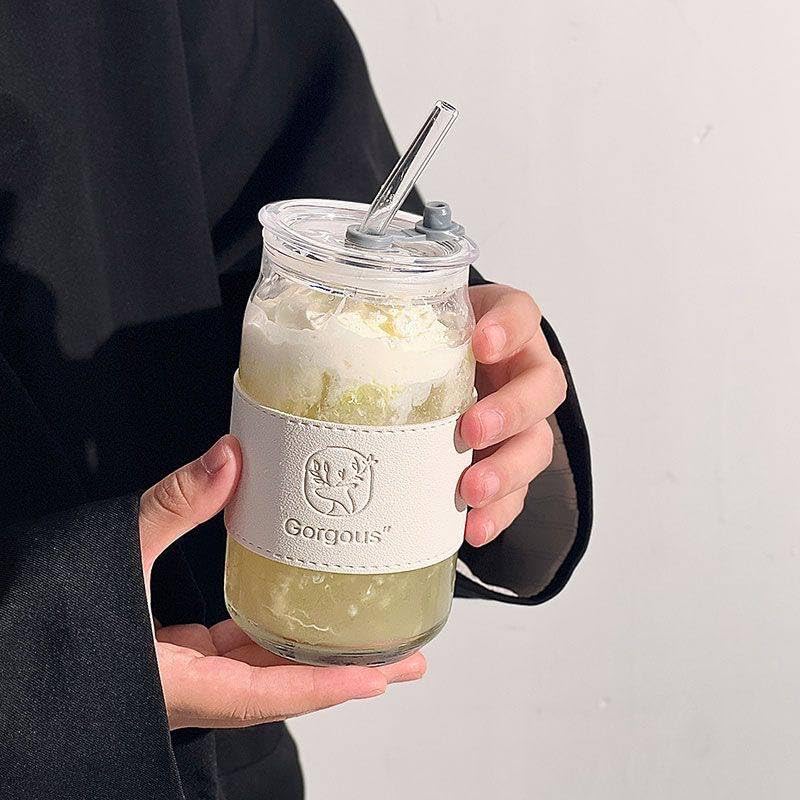 Iced Coffee Glass Tumbler 510ml | Bamboo Lid & Glass Straw