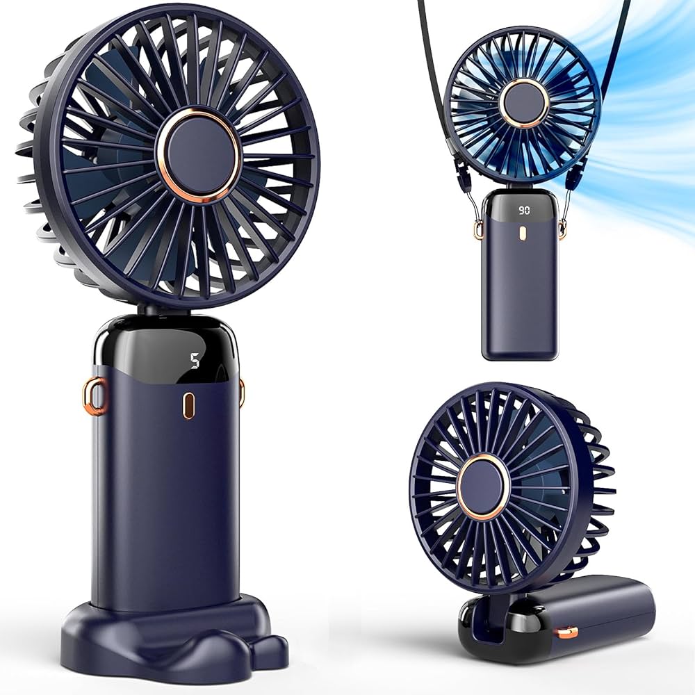 Koni Portable Rechargeable Fan – Digital Display, 5 Speeds, 90° Adjustable Rotation & Up to 8 Hours Battery Life