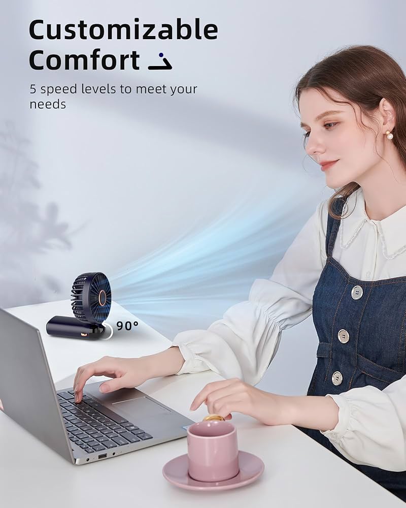 Koni Portable Rechargeable Fan – Digital Display, 5 Speeds, 90° Adjustable Rotation & Up to 8 Hours Battery Life