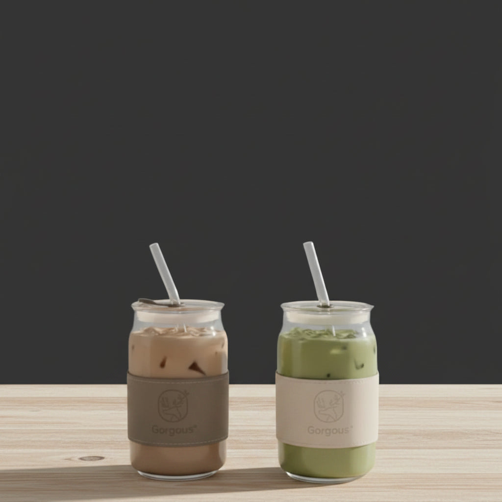 Iced Coffee Glass Tumbler 510ml | Bamboo Lid & Glass Straw
