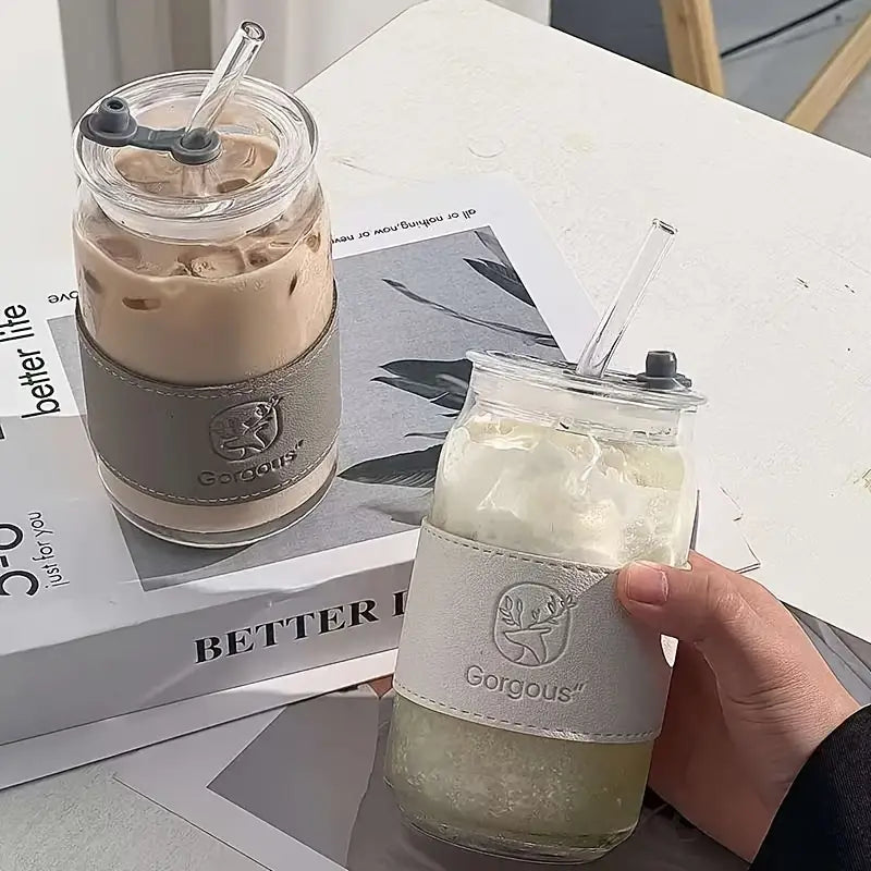 Iced Coffee Glass Tumbler 510ml | Bamboo Lid & Glass Straw