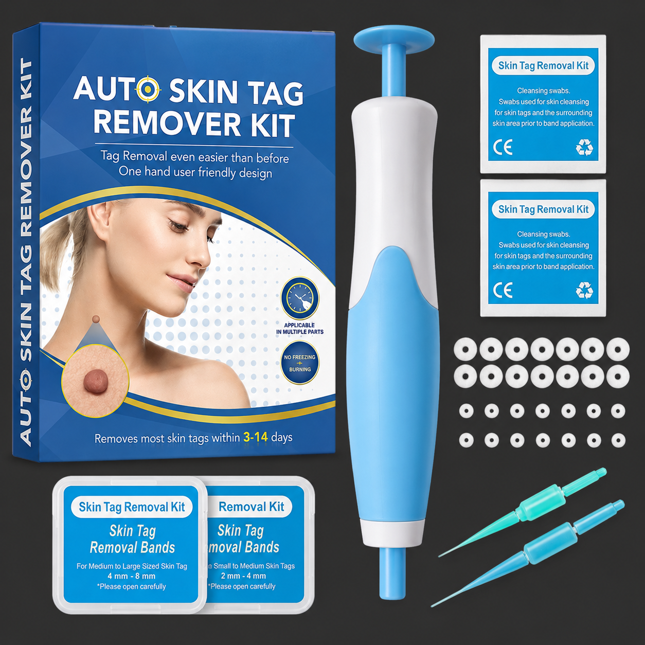 Skin Tag Removal Kit 2-in-1 | Complete Home Care Set with Cleaning Wipes